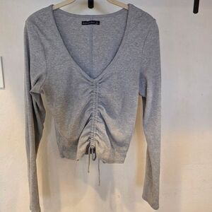Abercrombie & Fitch Light Gray Ruched Long Sleeve Top